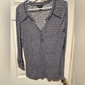 Lucky Brand Navy and White Geometric Blouse. Size Large